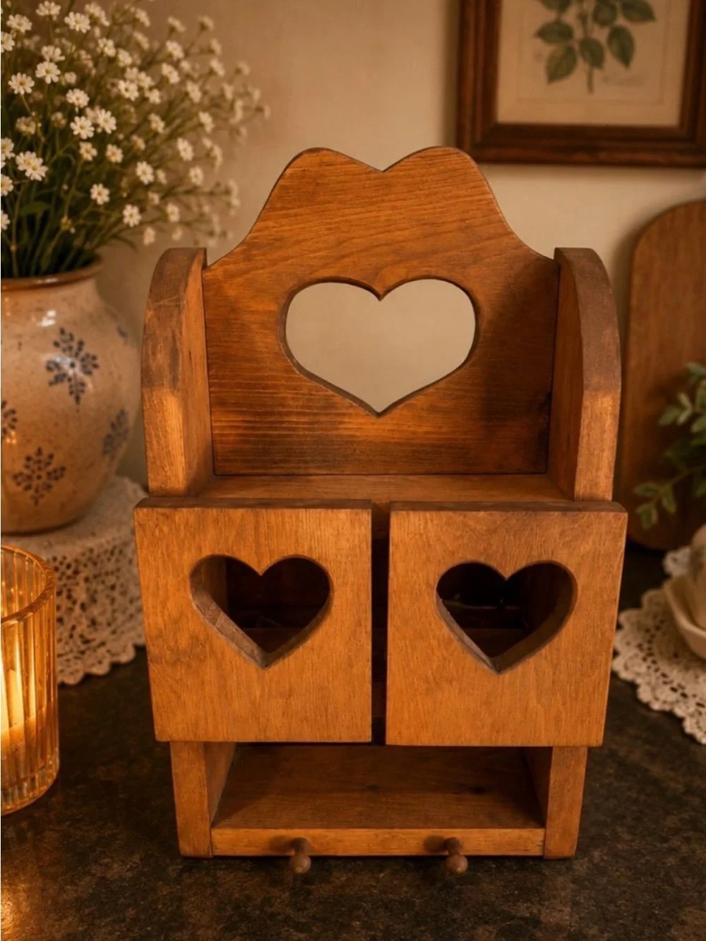 Wooden Heart Shelf with doors